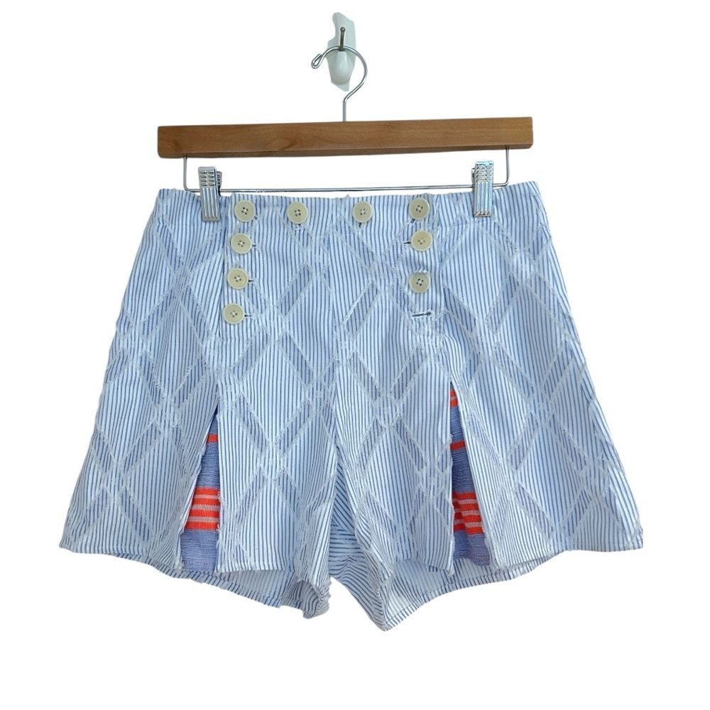 Lemlem High Waist Blue and White Striped‎ Besu Sailor Shorts, Size XS